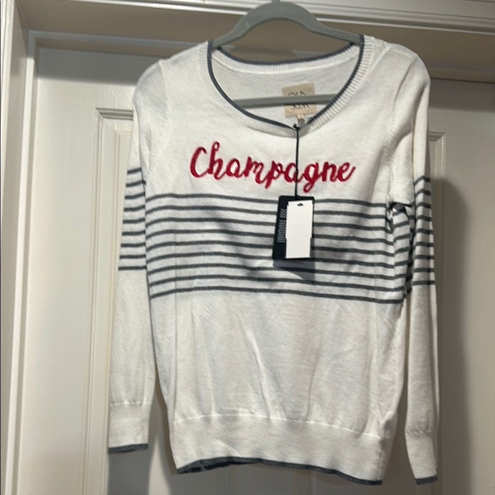 Chaser White and Gray V-Neck Sweater